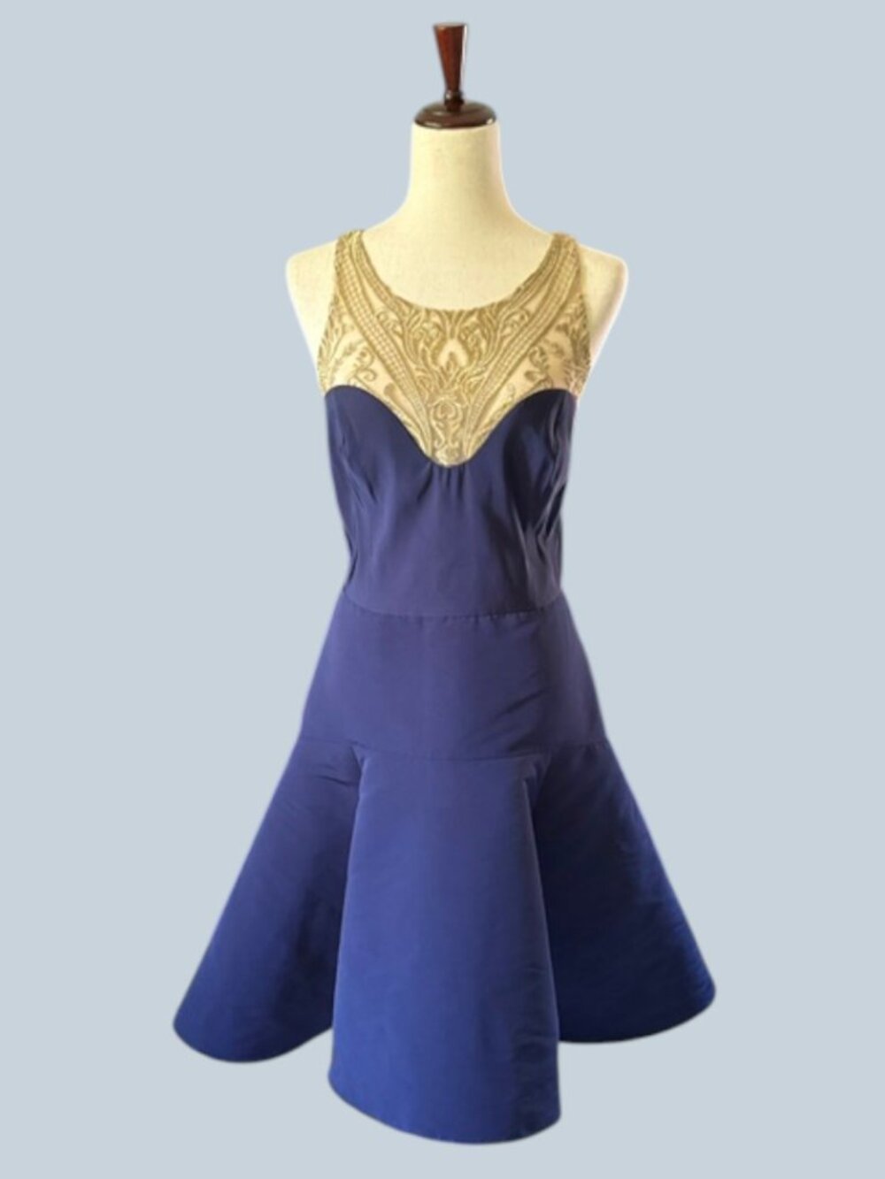 Marchesa Notte Golden Arch High Low Navy Blue Embroidered Gown Cocktail Dress 12